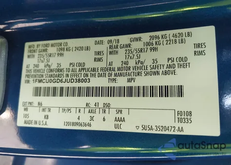 2018 Ford Escape Se z USA, uszkodzony, nr VIN 1FMCU0GD6JUD38003